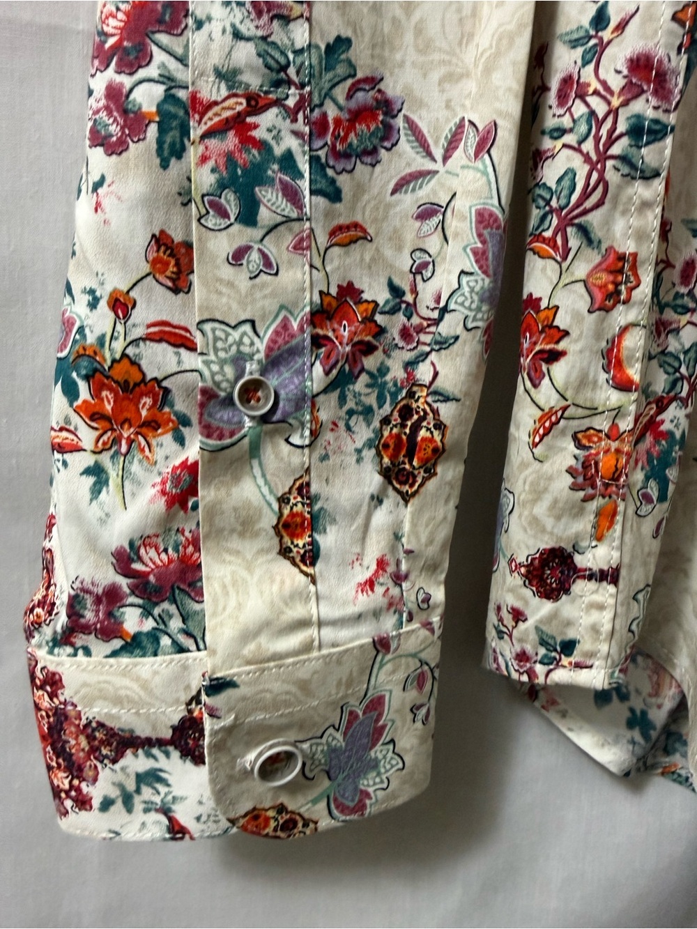 Paisley & Gray Cream Shirt with Red, Teal & Orange Floral Men’s Slim Shirt 0154 - Picture 5 of 16